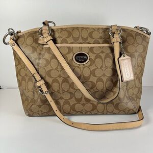 Coach Tan Signature Canvas Tote with Leather Trim